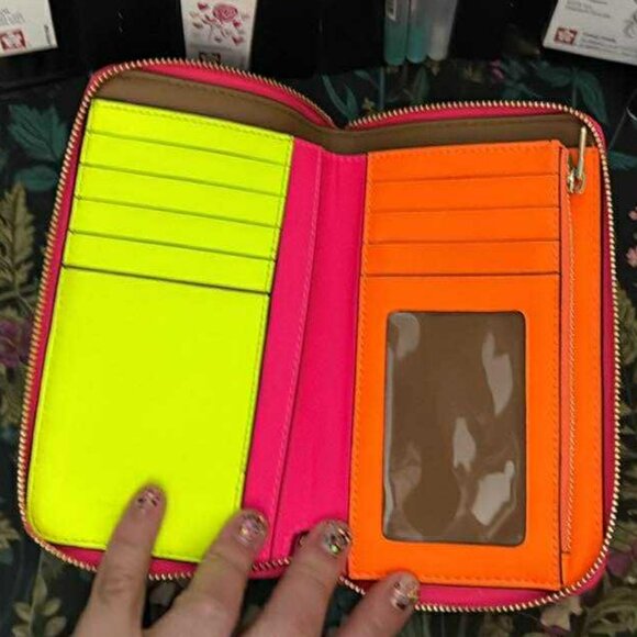 Coach Medium ID Zip Wallet w/colorblock interior C5895 NEON! - Picture 6 of 11